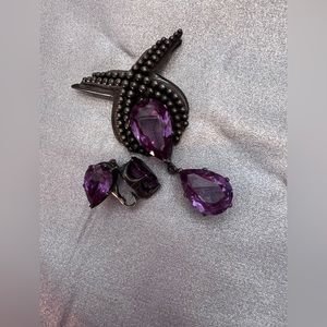 Margot De Taxco Amethyst Brooch and Silver Clip Earrings​